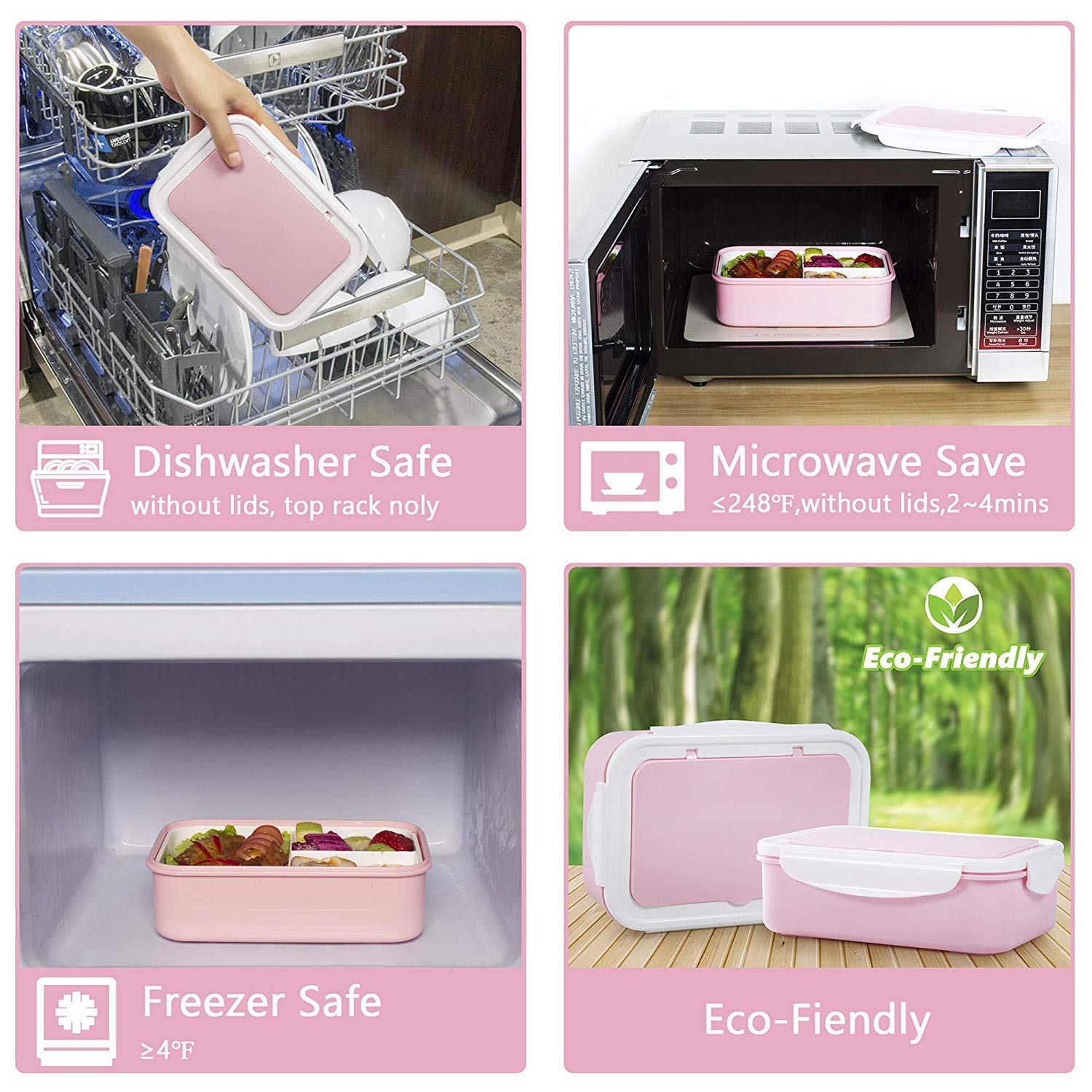 Uptrust Bento Lunch Container For Kids Adults With 3 Compartment. Leak-Proof, Microwave Dishwasher Safe, Healthy- Bpa Free (Spoo